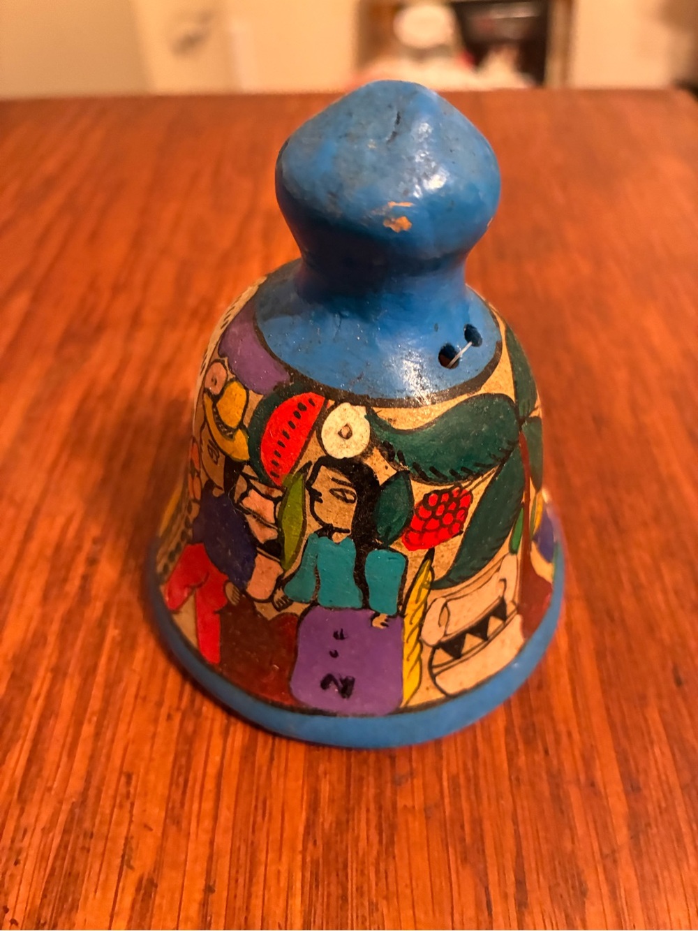 Brightly Painted Clay Ceramic Bell Mexican Folk Art